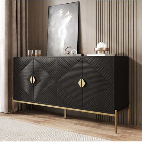 buffet meuble rangement salon 4 portes 162 cm MDF noir OKMYHOME (1/5)