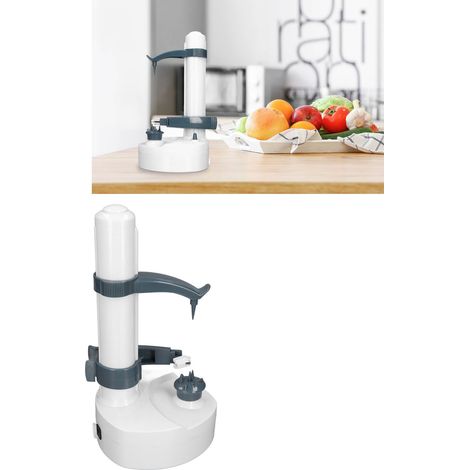 Pelador eléctrico multifuncional para uso fijo – ABS, 572 g, 4 pilas AA (no incluidas), con 2 cuchillas y limpiador de orificios, blanco (1/5)