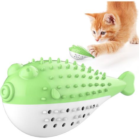 Fournitures pour animaux de compagnie, jouets à mâcher sonores, herbe-aux-chats, poisson-globe, jouets de dentition pour chat （vert） (1/5)