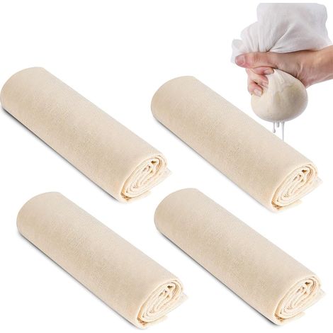 Käsetuch, 4 Stück, Käsetuch in Lebensmittelqualität, wiederverwendbares Baumwollfiltertuch, waschbares Käsetuch aus Musselin für die Küche zum Abseihen von Tofu, Saft, Tee und Milch, 60 x 60 cm (1/5)