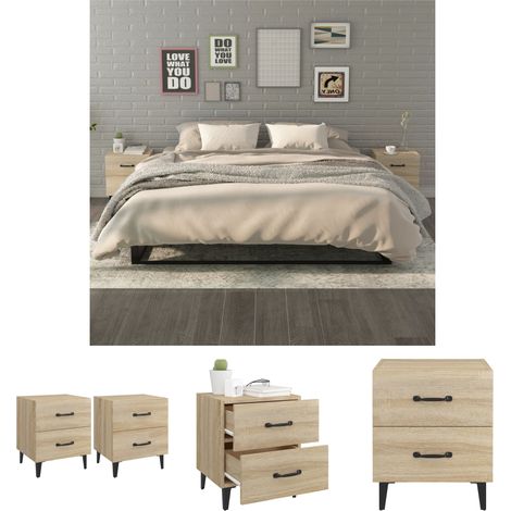 Sonoma-Eiche - vidaXL Nachttische 2 Stk. Sonoma-Eiche 40x35x47,5 cm - Metall Nachttisch (1/5)