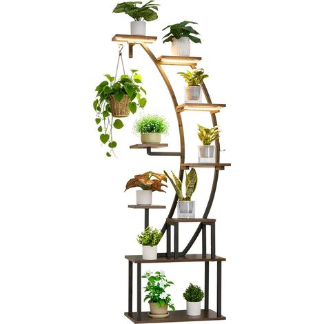 Mophorn Soporte para plantas de interior con luces de cultivo, 160 cm de altura, 9 niveles, estructura metálica para esquinas, con temporizador ajustable y niveles de brillo, estantería decorativa