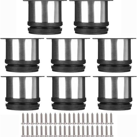 Selected set of 8 furniture legs, adjustable kitchen legs Ø 50 mm / height 50 mm, round stainless steel metal legs for sofas, tables (1/5)