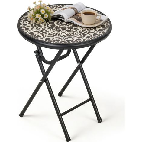 Faltbarer Outdoor-Beistelltisch, gehärtetes Glas, Schwarz-Weiß (1/5)