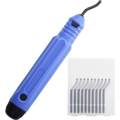 Entgratwerkzeug, manueller Entgrater, Handentgrater, 360° drehbare Entgratklingen mit 10 Metallklingen für Aluminium, 3D-Druck, Kupfer und Stahl, Kunststoff, PVC (Blau) (1/5)