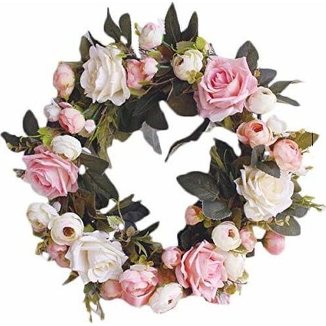 Decorative Garland Wall Garland Handmade Garland for Exterior Door Pink Vine Flower Garland Artificial Decorative Flower Wreath (Pink Rose, Diameter 35cm) (1/5)