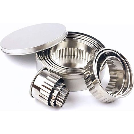 12-teiliges Edelstahl-Ausstechformen-Set, rund mit geriffeltem Rand, abgestufte Ringgrößen für Kekse & Plätzchen