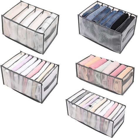 5-teiliges Kleiderorganizer-Set mit 5, 7, 9 und 12 Fächern, inklusive Schubladeneinsätzen.