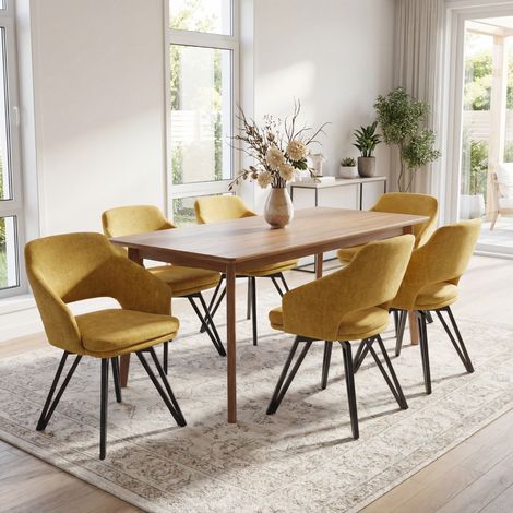 Washson Lot de 4 Chaises de Salle à Manger en Chenille, Chaise Pivotante pour Bureau Fauteuil Salon avec Pieds en Métal, Jaune (1/5)