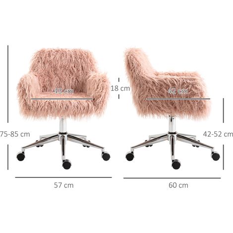 Fauteuil de direction pivotant, fauteuil d'ordinateur, chaise de coiffeuse avec assise en fausse fourrure réglable en hauteur pour filles, mousse en fausse fourrure, rose et argent, 57 x 60 x 75-85 cm (1/5)