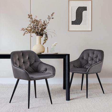 Velvet Dining Chairs Set of 2 Thick Padded Seat Kitchen Chair with Arms and Metal Legs Accent Chairs for Living Room Dining Room, Grey (1/5)