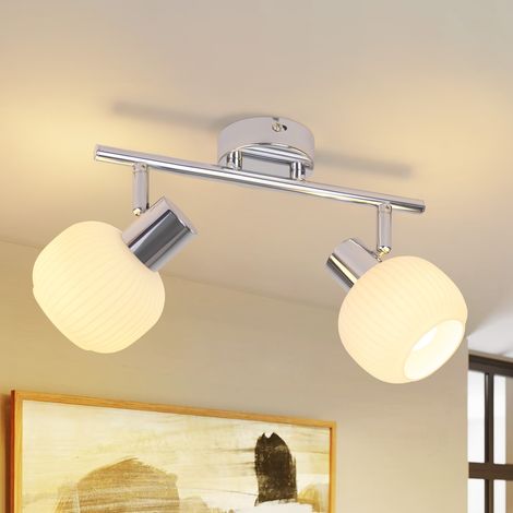 GBLY Plafonnier Blanc Couloir - Plafonnier 2 Ampoules Spot Intérieur Abat-Jour en Verre Vintage Lampe de Couloir Morden E14 Spot pour Chambre Salon (sans Ampoule)