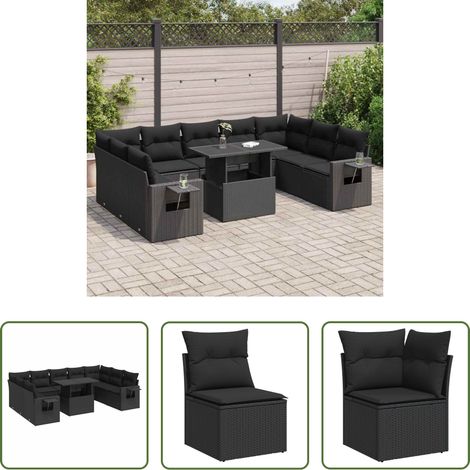 vidaXL Canapé en résine - Salon de jardin 10 pcs avec coussins noir résine tressée (1/5)