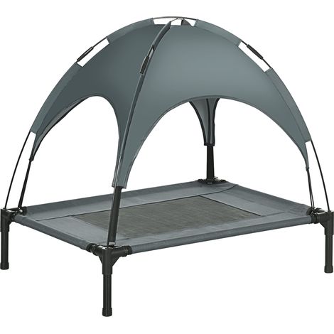 Lit pour chien gris avec baldaquin tissu taffetas respirant 76x61x73cm siège repos animal extérieur