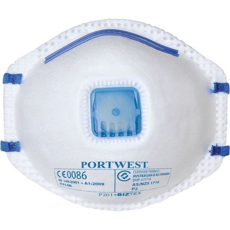 Maschera respiratoria ergonomica con valvola Portwest FFP2 (scatola da 10 maschere) Bianco Unico
