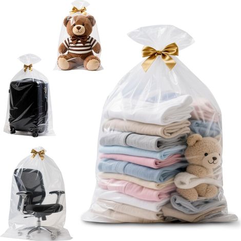 Sacs de Rangement Plastique Transparent, 80cm x 100cm Extra Large Grands Sacs en Plastique Refermable sac Déménagement Etanche sac Rangement Valise pour Couette Vetement (40 µm/5 Sacs) (1/5)