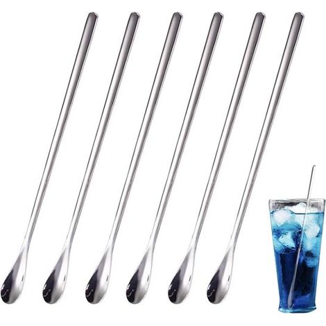 Juego de 6 minicucharas para café, té y espresso, con mangos largos, minicuchara para miel, para mezclar sopas, cócteles y té, Reutilizables (1/5)