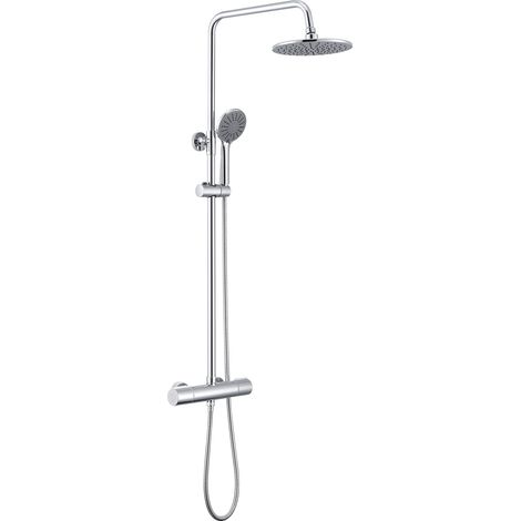 Auralum Columna Ducha Termostatica con Alcachofa de Ducha Lluvia redonda 22,5cm y Ducha de Mano de 3 Modos, Sistema de Ducha Redondo Cromado (1/5)