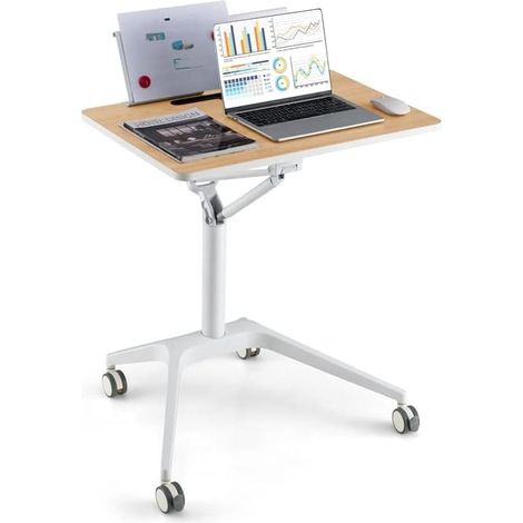 COSTWAY Scrivania Regolabile in Altezza, Tavolino da Letto e Divano con Supporto Rimovibile e sistema di sollevamento, Tavolino per Ospedale, Ufficio e Casa, Portata 45 kg (1/5)