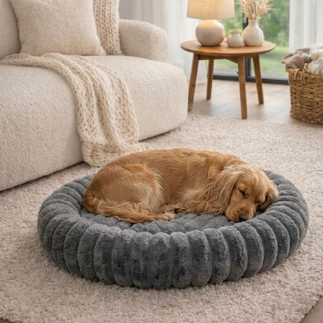 Panier chien et chat moelleux rond - Gris (1/5)
