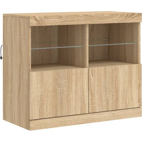 Aparador buffet cómoda armario mueble organizador cocina salón salón con luces LED Sonoma 81 x 37 x 67 cm marrón 020029971