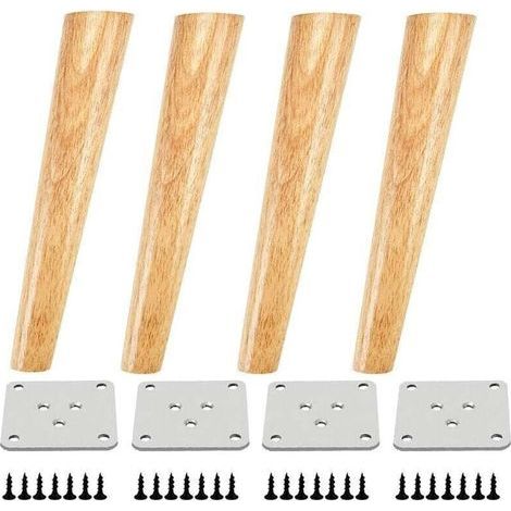 Lot de 4 pieds de meuble inclinés en chêne – Hauteur 30 cm – Plaques de montage pré-percées – Pour bureaux et canapés