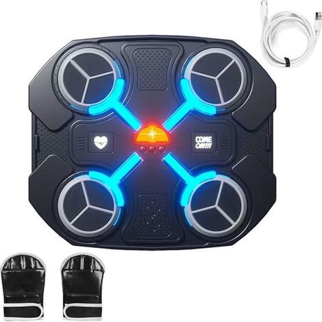 Ynkkvre - Machine de boxe musicale avec gants de boxe pour enfants, machine de boxe musicale intelligente, machine de boxe musicale murale avec Bluetooth et lumière LED, chargement USB (1/5)