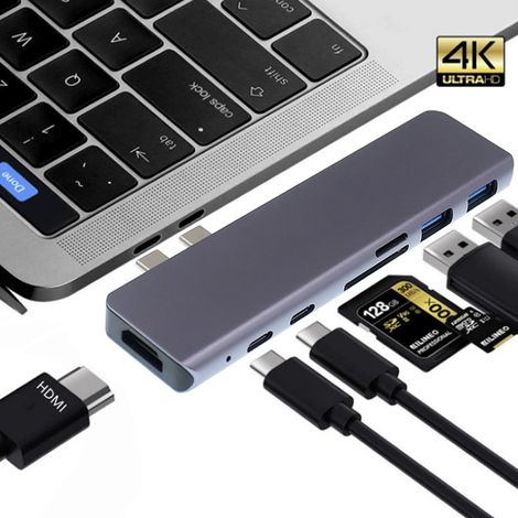7-in-1-Hub USB-C HDMI 4K SD-Adapter für MacBook Pro/Air – Grau (1/5)