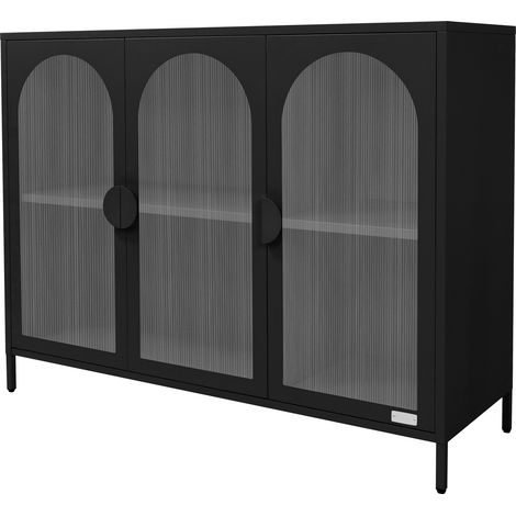 ML-Design Vetrina in Metallo Nero 120x93x40 cm, Credenza Industriale con 3 Ante e 4 Ripiani, Armadio in Acciaio con Piedini Regolabili in Altezza, Design Moderno per Soggiorno e Sala da Pranzo, Comò