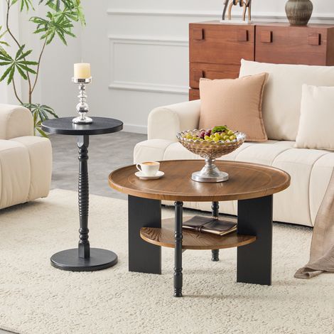 Set 2 tavolini rotondi MDF noce e nero OKMYHOME (1/5)