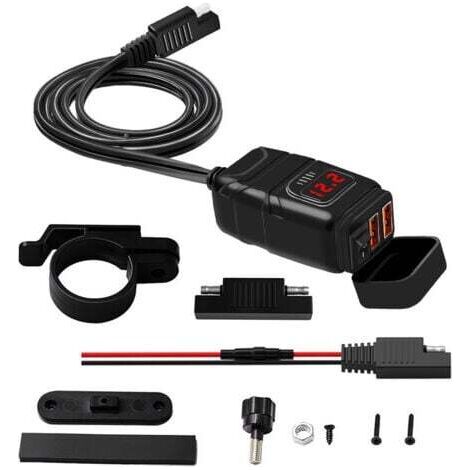 Chargeur Usb de Moto ÉTanche, Prise de Chargeur de Voiture Double USB/QC3.0, Prise USB Moto Etanche Charge Rapide avec Interrupteur et Voltmètre LED (1/5)