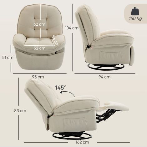 Sillón relax giratorio e inclinable con función balancín, 95 x 94 x 104 cm, crema HAVRYA (1/4)