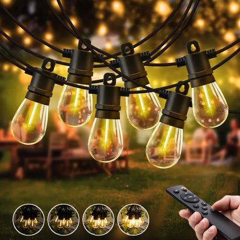 Guirlande lumineuse d'extérieur de 10 m, éclairage de jardin avec télécommande et 10 ampoules LED S14, éclairage de décoration de Noël, étanche IP65 (1/5)