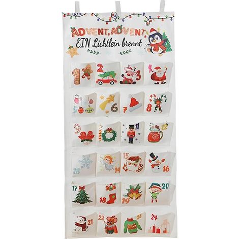 Calendrier de l'Avent 2025 en tissu avec 24 poches à suspendre - Calendrier de l'Avent vide à remplir pour décoration murale de Noël (1/5)
