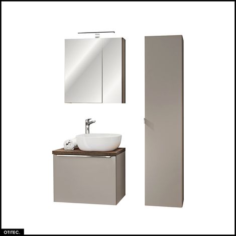 Set de meubles de salle de bain - 60 cm - avec Vasque à poser et Plan - Colonne - Meuble Miroir LED - BOLD TAUPE (1/5)