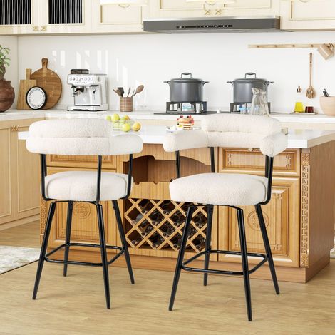 Lot de 2 Tabourets de Bar Pivotants Chaises de Comptoir 69 CM de Hauteur avec Dossier et Accoudoirs Incurvés Chaises Rembourrées Blanc (1/3)