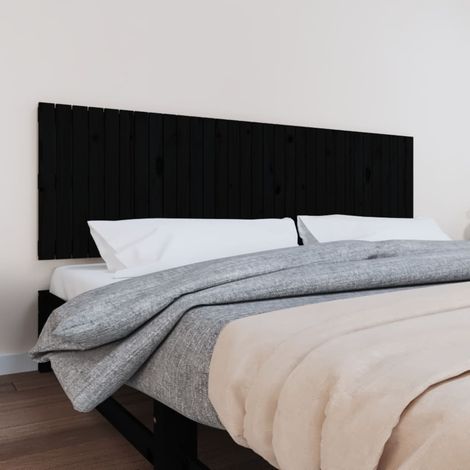 Wand-Kopfteil Schwarz 204x3x60 cm Massivholz Kiefer vidaXL