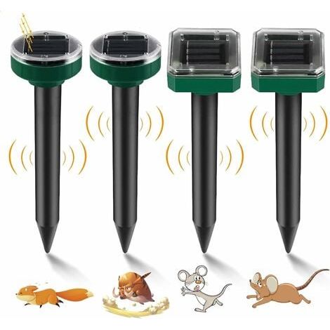 4pcs Detaupeur Solaire Anti Taupe Ultrason Repulsif Serpent Chasse Taupes Eliminer Prise Ultrason Souris Anti-Taupes Campagnols Nuisibles Etanche pour Jardin Pelouse en Plein Air (1/4)