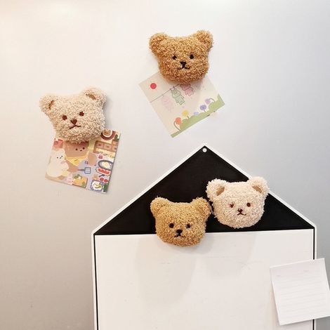 Aimant de réfrigérateur en forme d'ours en peluche, en caoutchouc souple, aimant 3D représentant un animal, idéal pour la décoration de la cuisine, couleur thé au lait. (1/5)