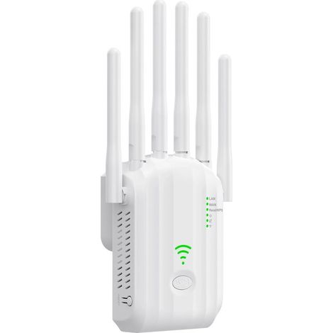 Répéteur WiFi Extérieur, Amplificateur WiFi Puissant avec 6 Antennes, Double Bande 2,4 GHz & 5 GHz, Port Ethernet Gigabit, Répéteur WiFi Puissant sans Fil, Compatible avec Toutes Les Box Internet (1/5)