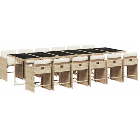 Maison Exclusive - 13-tlg. Garten-Essgruppe mit Kissen Beige Poly