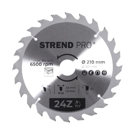 Scheibe Strend Pro TCT 210x2.6x30/20 mm 24Z, für Holz, Sägeblatt, SK-Zähne