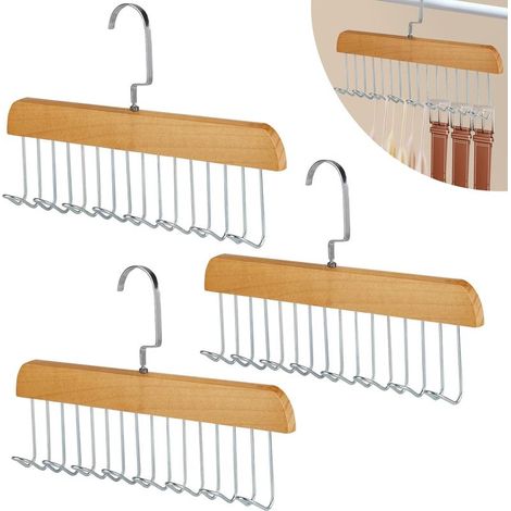 3-teiliger Gürtelhalter, 360° drehbarer Haken, Lotusholz, 8 Haken, Krawattenaufbewahrung, Kleiderschrank (1/5)