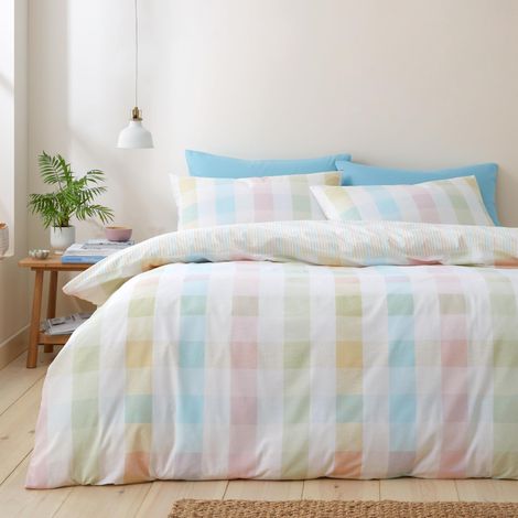 Parure de lit réversible à Carreaux printaniers avec Housse de Couette et taies d'oreiller Pastel (1/4)