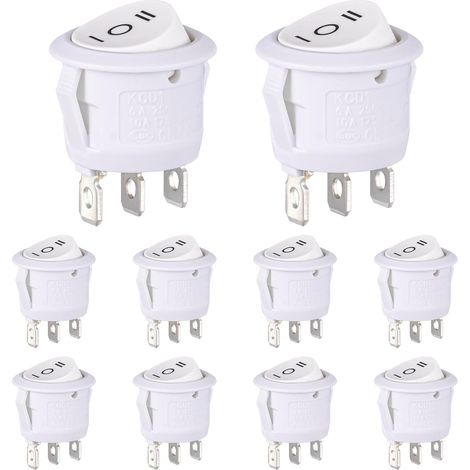 VEXUNGA Round Toggle Switch ON OFF ON 3 Position 3 Pin Button Switch 6A 250V 10A 125V Off White for Car Truck Boat 10 Pieces (1/5)