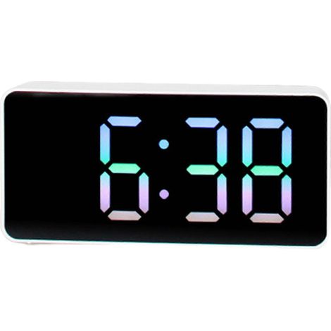 Réveil miroir silencieux, grand écran LED numérique, réveil à commande vocale, avec miroir de maquillage et fonction snooze moderne, idéal pour la chambre à coucher, blanc. (1/5)