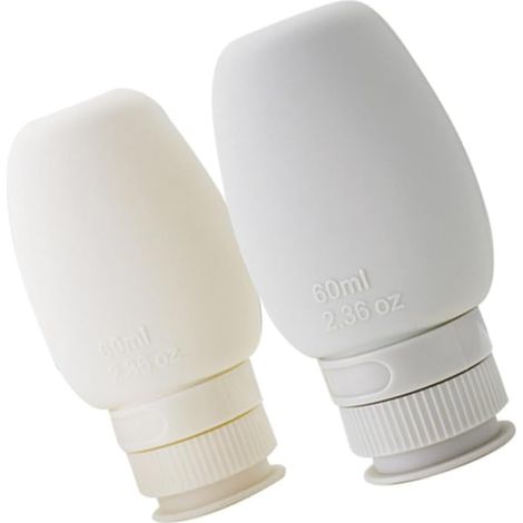 60ml Refillable Silicone Bottles, Set of 2, Beige, Leak-Proof and Easy to Use for Toiletries and Lotion, for Hiking and Business Travel (1/5)