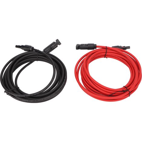 Lot de 2 câbles solaires PV avec connecteur 12AWG 4mm² rallonge adaptateur pour système photovoltaïque 1x3m noir + 1x3m rouge 30A 1000V IP68 (1/5)