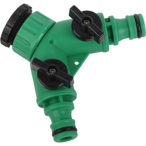 Distributeur d'eau à trois voies avec 1 entrée, 2 sorties et adaptateur pour robinet, adapté aux machines à laver et à l'arrosage. 3 interfaces. (1/5)