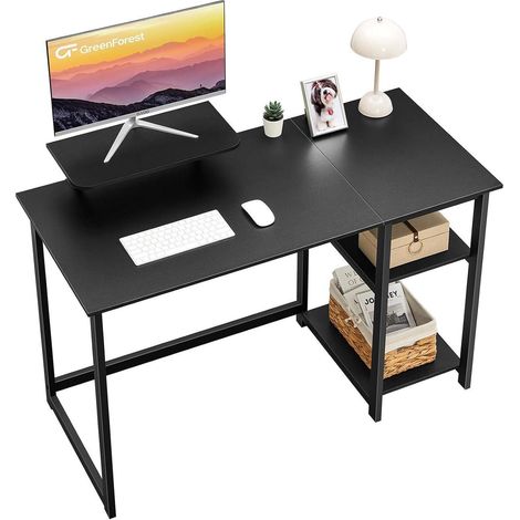 Schreibtisch 120cm Schwarz Stauraum Monitorständer Bürotisch GreenForest (1/5)